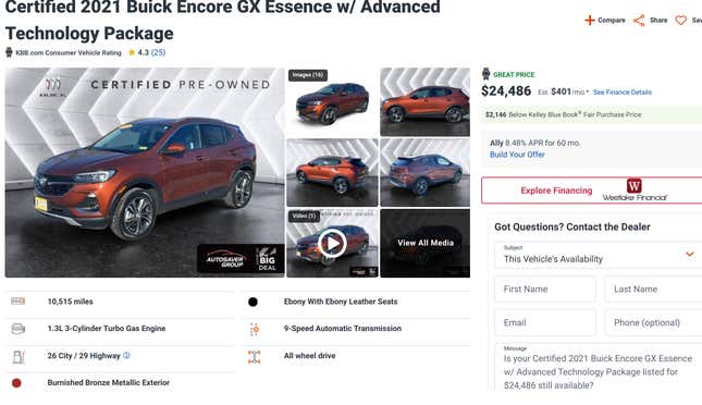 تصویر مقاله ای با عنوان Buick Encore GX ممکن است کم ارزش ترین کراس اوور کوچک با قیمت کمتر از 30000 دلار باشد.